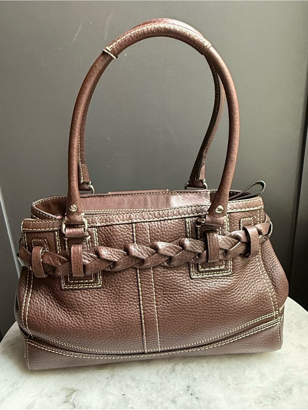 Coach Hamptons Leather Carryall Satchel w/Braided Belt Detail F13084 - Picture 5 of 12